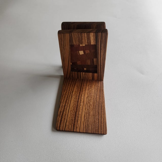 1980s Vintage 80's Inlaid Wood Mosaic Bookends by Wildwood, Set of Two For Sale - Image 5 of 8