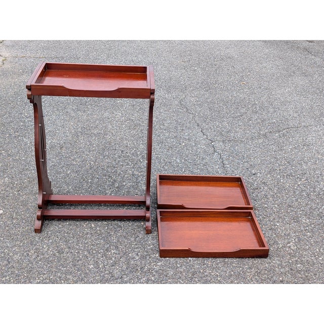 Vintage Hand Carved Tray Top Storage Shelf For Sale - Image 9 of 10