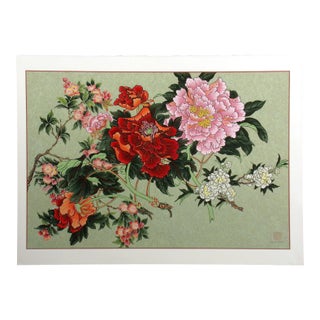 1980s An-Li Han "Spring Peonies" Hand Signed LTD Ed Serigraph Art, Floral Chinese For Sale