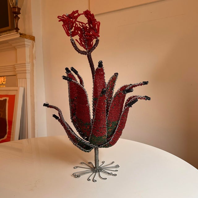 1990s Pair of Beaded Wire Flower Sculptures For Sale In New York - Image 6 of 11