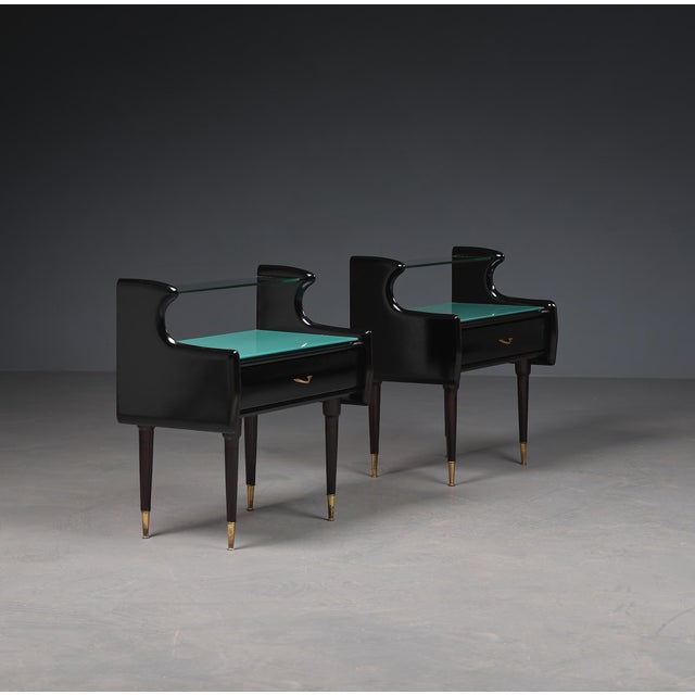Metal Italian Black Nightstands with Glass Top, 1950s, Set of 2 For Sale - Image 7 of 7