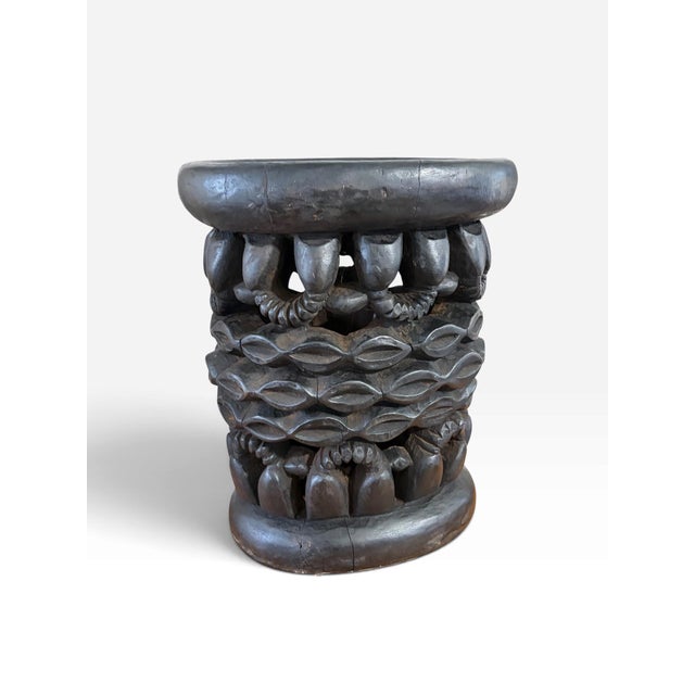 1980s Vintage Tribal Nobility Bamileke Oval Stool/Table Cameroon 16" H For Sale - Image 5 of 10