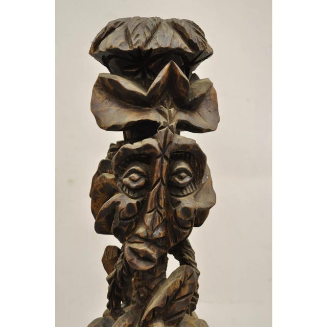 Wood Late 20th Century Primitive Carved Wood Figural Tiki Totem Kinetic Wobbly Balancing Art Sculpture For Sale - Image 7 of 11