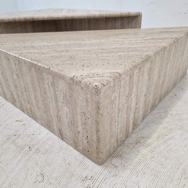 Italian Rectangular Coffee Table in Travertine, 1980s, Set of 2 For Sale - Image 16 of 18