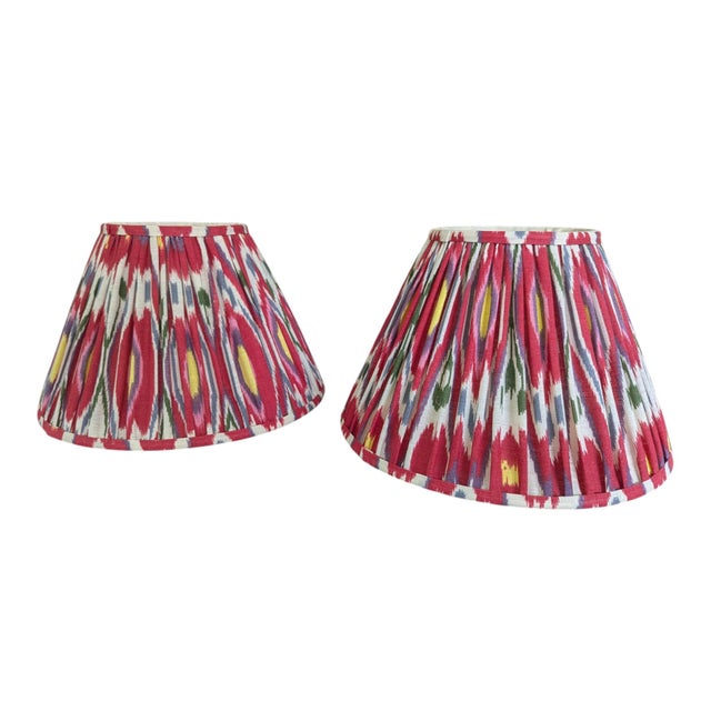 Multicolor Ikat Pleated Lampshades 12" - A Pair For Sale - Image 4 of 10