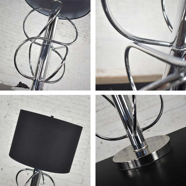 Vintage Mid-Century Modern Table Lamp Polished Chrome New Black Drum Shade For Sale - Image 10 of 13