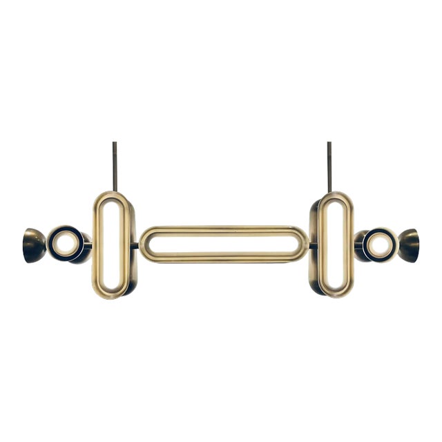 Revelation Seeded White Art Glass Brass Dot Dash Pendant Chandelier For Sale