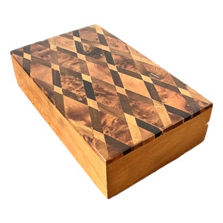 Vintage Harlequin Wood Inlay Box For Sale