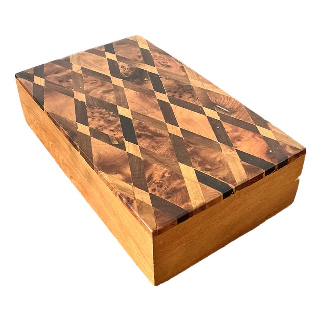 Vintage Harlequin Wood Inlay Box For Sale