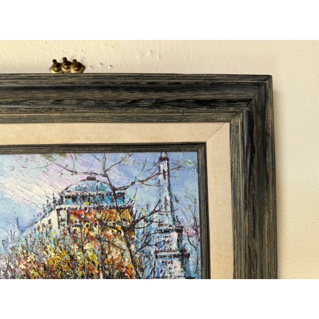 Wood Vintage P.Sanchez Paris Street View Oil Painting, Framed For Sale - Image 7 of 11