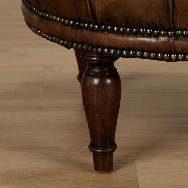 Vintage Button Tufted Leather Ottoman For Sale - Image 10 of 12
