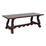 Antique Spanish Revival Solid Wood Trestle Dining Table, Mid 20th Century For Sale