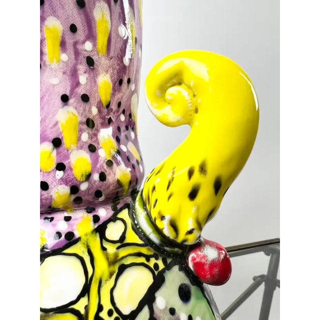 Abstract Studio Multi-Color Hand Painted Ceramic Vase Signed & Dated 1999 For Sale - Image 15 of 17