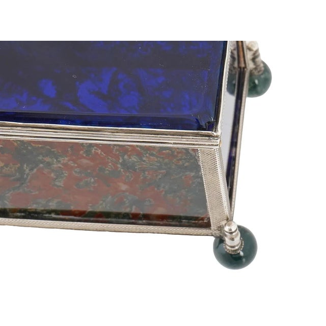 Mid 20th Century Decorative 925 Silver Glass Moss Agate Trinket Box For Sale - Image 12 of 13
