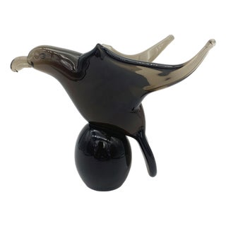 Black Murano Glass Bird Statue by Lucio Zanetti, 1980s For Sale