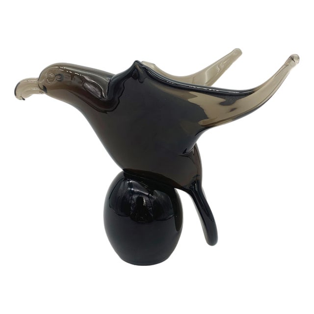 Black Murano Glass Bird Statue by Lucio Zanetti, 1980s For Sale