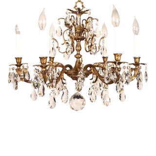 Vintage French Brass 6 Arm 6 Lite Extra Fancy Cut Lead Crystal Chandelier For Sale