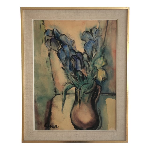 Reiner, Bouquet en vase, Oil on Cardboard, Framed For Sale
