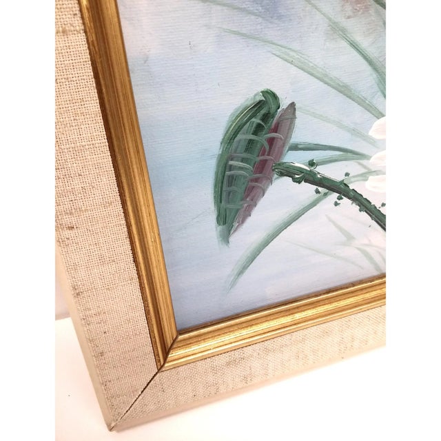 Vintage Oil Painting of Geraniums and Dragonfly For Sale In Portland, ME - Image 6 of 7