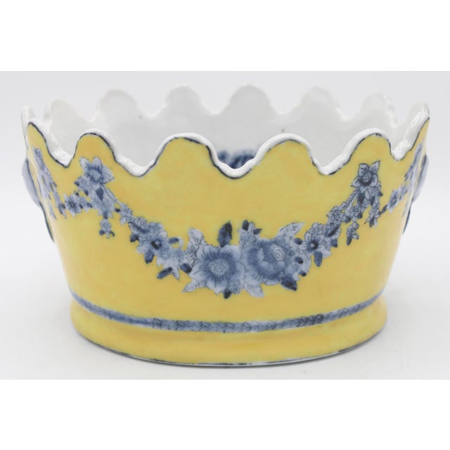 Asian Mid 20th Century Yellow and Blue Ceramic Cachepot Planter For Sale - Image 3 of 9