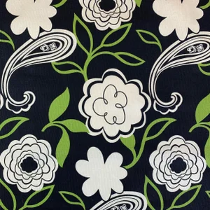 Premier Prints MM Designs Black Cream & Green Botanical Floral Leaf Leaves Paisley Fabric- Sample
