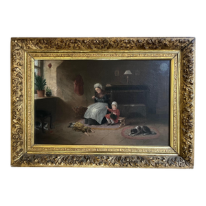 Antique Oil Painting of Interior Scene, Signed A. Hart, 1892