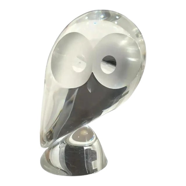 Vintage Signed Steuben Mid Century Modern Crystal Perched Owl Figurine For Sale