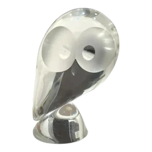 Vintage Signed Steuben Mid Century Modern Crystal Perched Owl Figurine