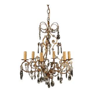 Late 19th Century Italian Gilded Iron & Crystal Chandelier With Crystal Swags, Circa 1890 For Sale