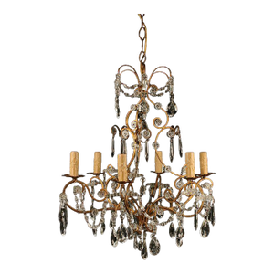 Late 19th Century Italian Gilded Iron & Crystal Chandelier With Crystal Swags, Circa 1890