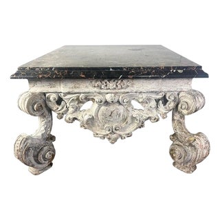 Monumental Painted Rococo Style Coffee Table W/ Marble Top For Sale