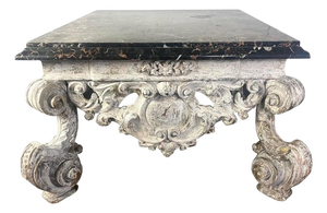 Monumental Painted Rococo Style Coffee Table W/ Marble Top