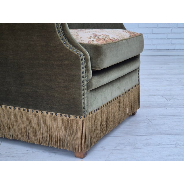 Vintage Danish Highback Chair in Furniture Velour For Sale - Image 10 of 18