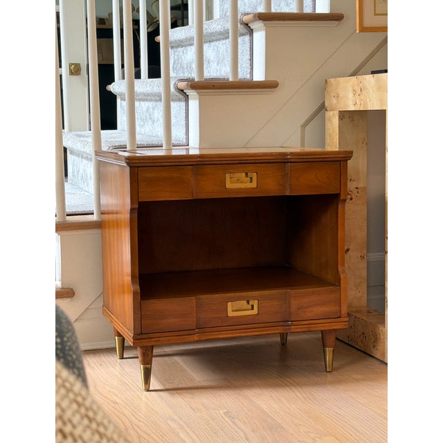 1950s Mid-Century Modern John Widdicomb Walnut and Brass Nightstands-a Pair For Sale - Image 5 of 5
