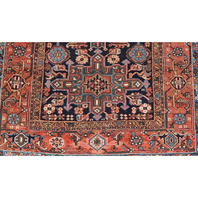 Textile Antique Persian Heriz With Medallion Design in Ivory, Dark Blue & Jewel Tones For Sale - Image 7 of 9