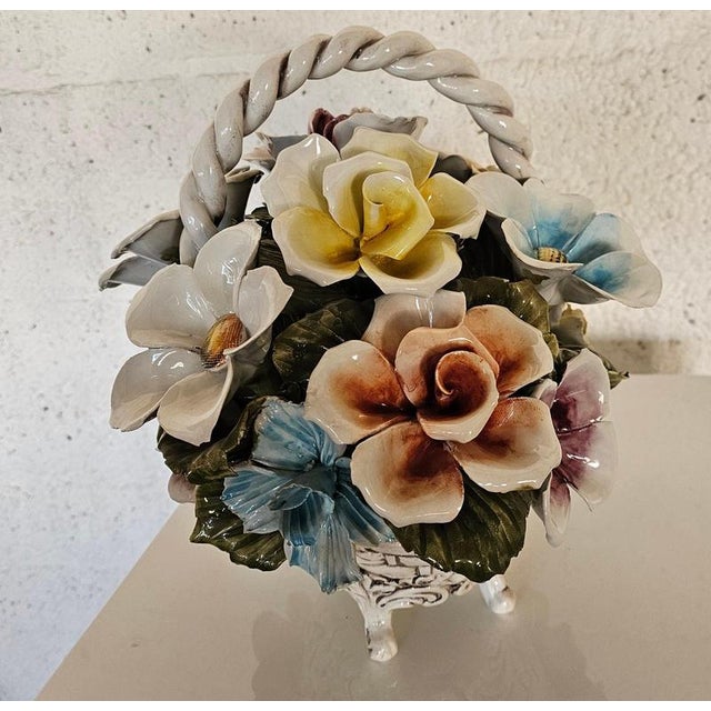 Bassano Ceramic Basket with Flowers, Italy, 1950s For Sale - Image 4 of 18