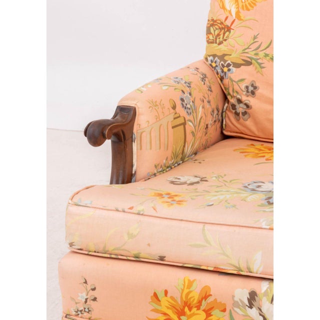 Peach Floral Upholstered Lounge Chair and Ottoman For Sale - Image 4 of 10