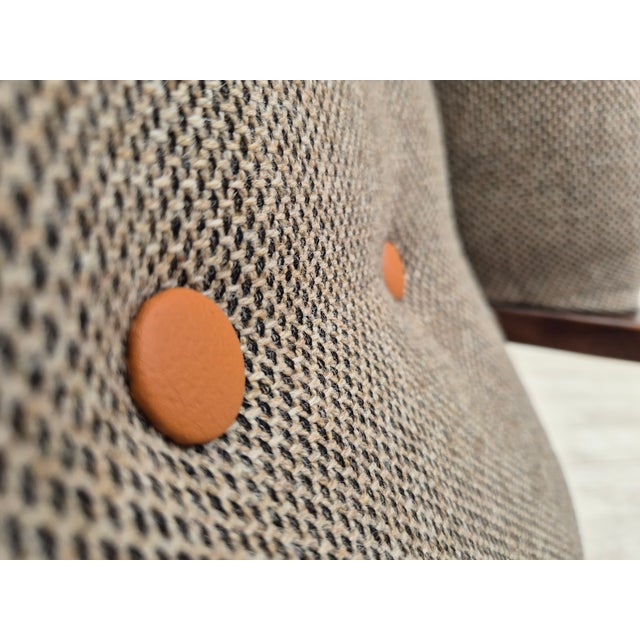 Scandinavian High-Back Armchair in Wool & Oak Wood, 1960s For Sale - Image 15 of 18