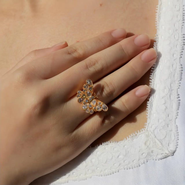 Metal Nina Zhou Butterfly Diamond Cocktail Ring in 14k Yellow Gold, size 7 For Sale - Image 7 of 7