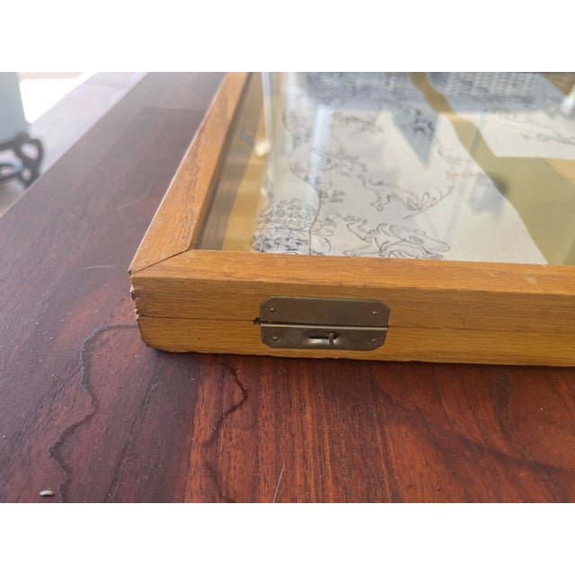 Mid-Century Modern Mid Century Maple Wood Shadow Box With Double Locks and Blue Velvet Insert - 20"h X 18"w For Sale - Image 3 of 4