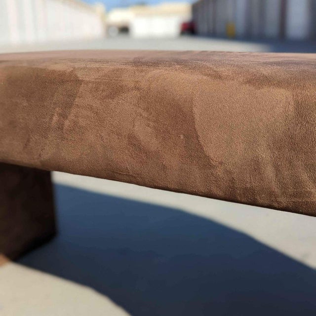 Postmodern Upholstered Waterfall Bench in Faux Suede, 1970s For Sale In Los Angeles - Image 6 of 11