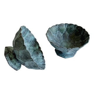 Vintage Bronze Verdigris Footed Bowls - A Pair For Sale