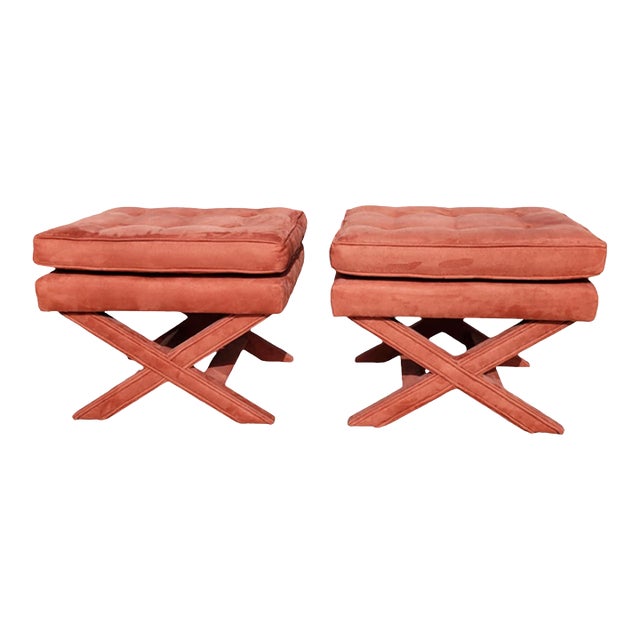 1960s Billy Baldwin Style X Ottomans- Set of 2 For Sale