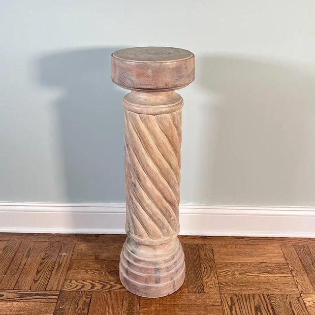 Transitional Vintage Carved Columnar Form Wood Pedestal For Sale - Image 3 of 8