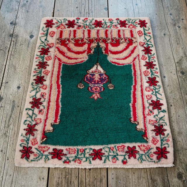 Turkish Vintage Hand-Knotted Turkish Prayer Rug Ultra Soft Organic Wool Rug Oriental Rug- 2'9 X 3'7" For Sale - Image 3 of 10