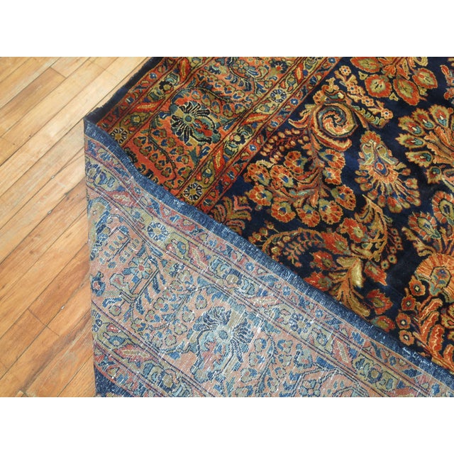 Persian Antique Zabihi Collection Rare Navy Blue Field Persian Fine Sarouk Rug - 8'1" x 9'5" For Sale - Image 3 of 4