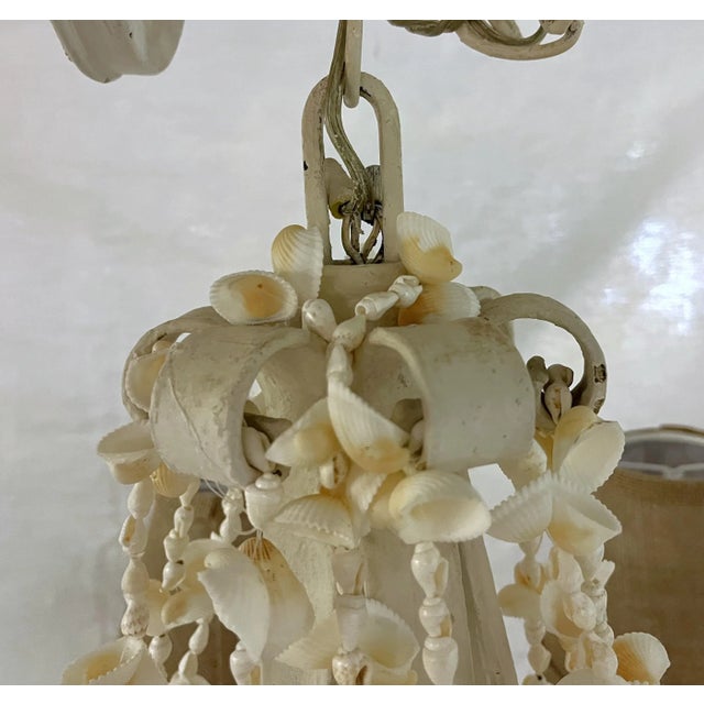 Antique Coastal Cottage 6-Light Iron Chandelier With Seashell Adornments For Sale - Image 4 of 12