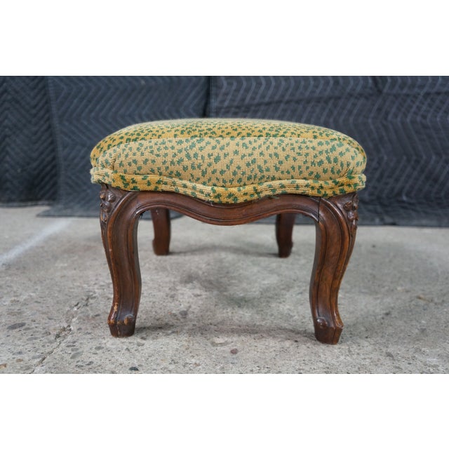 Antique Louis XV French Provincial Walnut Foot Stool Ottoman & Pillow Leopard For Sale - Image 9 of 17