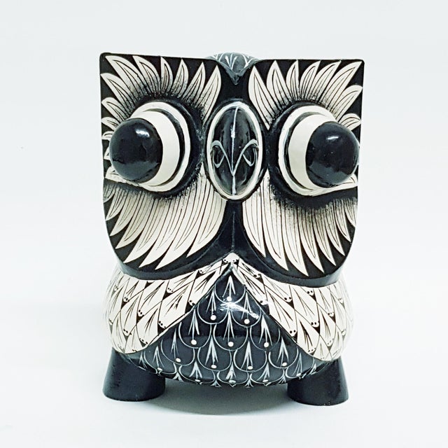 Hand-Painted Monochrome Wooden Owl For Sale - Image 10 of 12
