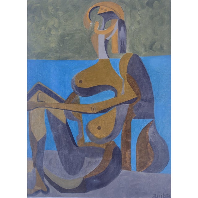 "Seated Bather" (After Pablo Picasso) – Original 1970s Oil by Anita Blythe 12 X 16 For Sale